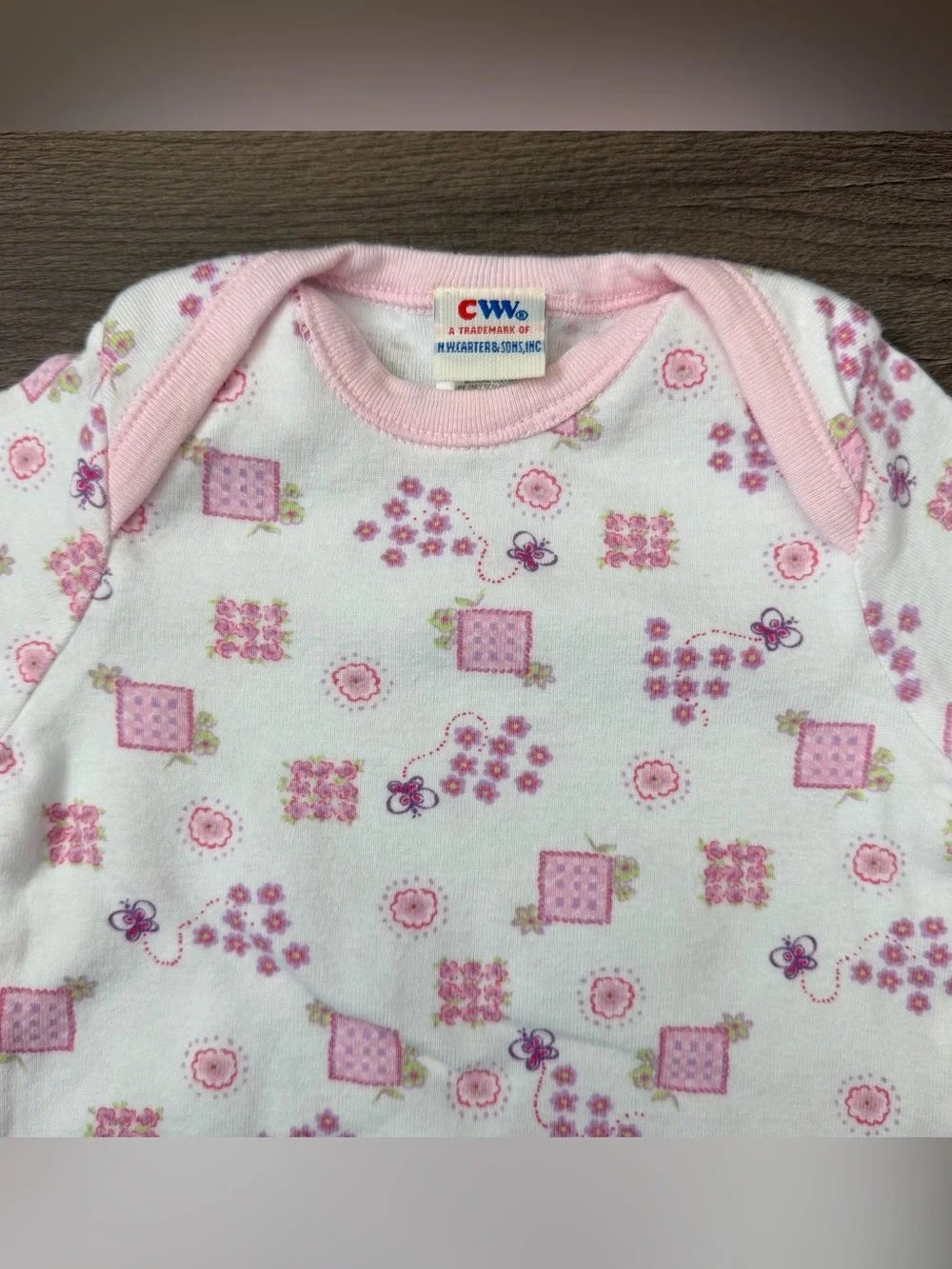 Y2K Pink & Purple Dainty Floral and Butterfly AOP Newborn Cotton Gown Size 0-3m